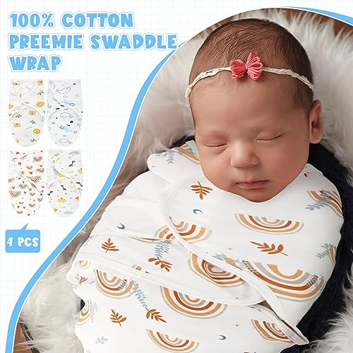 Image of Newwiee 4 Pcs Preemie Baby Swaddle Wrap Adjustable Cotton Swaddle Sleep Blanket for Preemie Boy Girl Improves Sleep Essentials(Pink Heart)