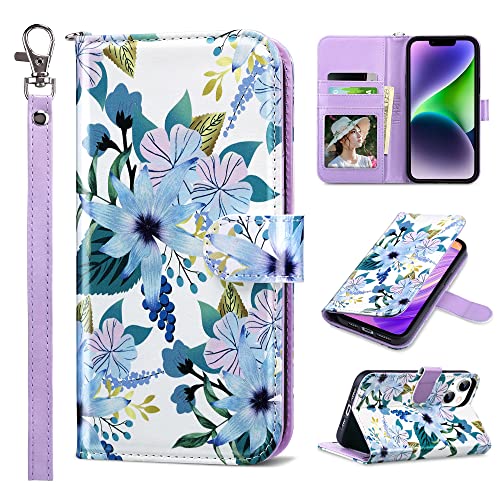 Ulak Compatible With Iphone 14 Plus Wallet Case With Card Holder For Women, Rfid Blocking Designed Flip Pu Leather Kickstand Wrist Strap Shockproof Phone Case For Iphone 14 Plus 6.7 Inch, Flower #TOP15