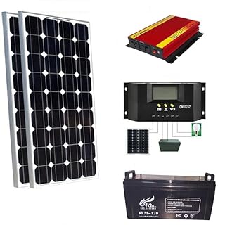 Kit Fotovoltaico con accumulo Inverter 2000W onda modificata Pannello Solare 100W x2 Batteria 120 Amp