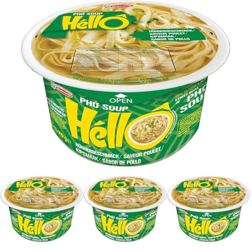 HELLO PHO Fideos instantáneos de arroz, pollo, sin gluten - 1 x 70 g (Paquete de 4)