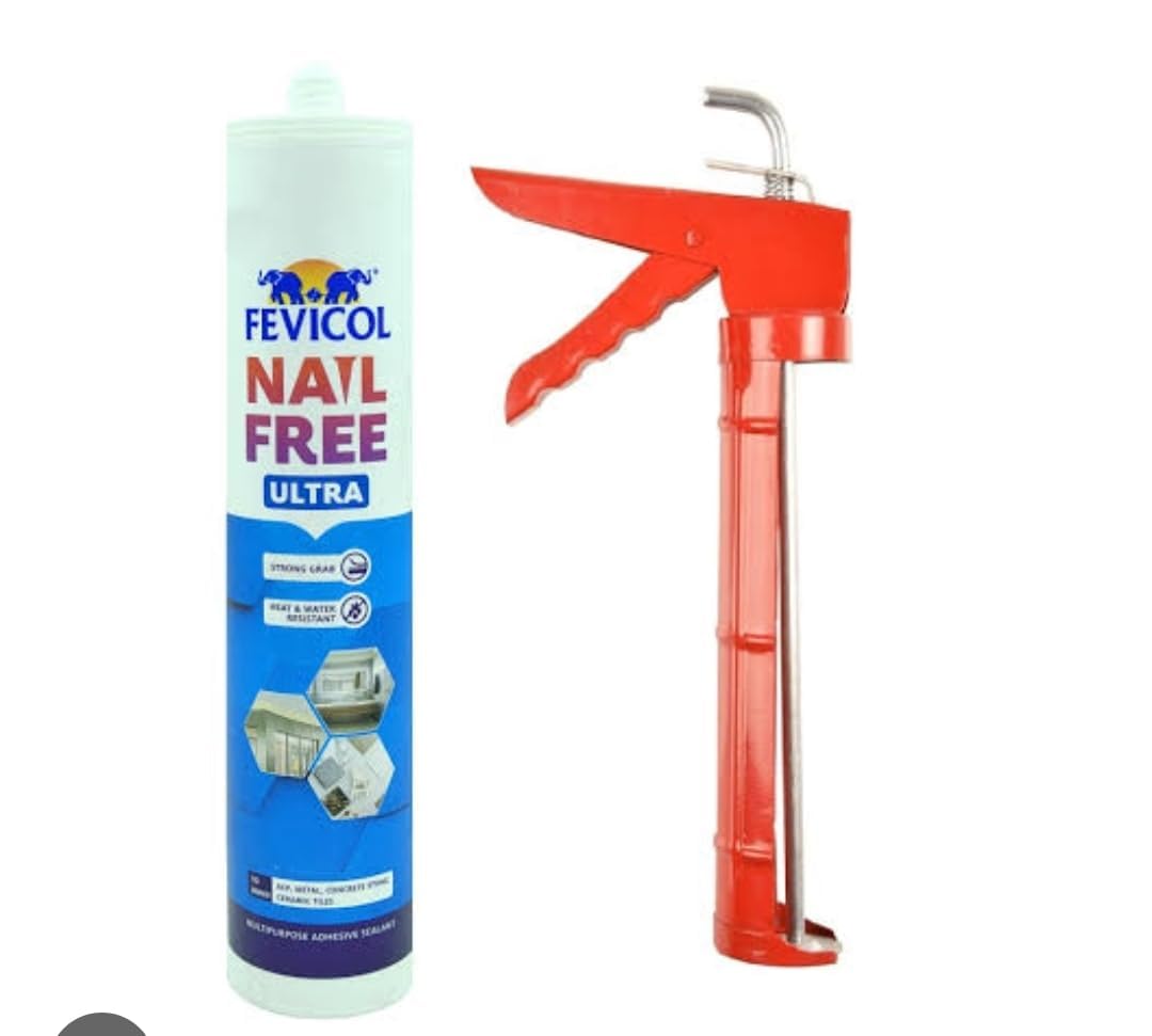 ADISON Fevicol Nail Free Ultra Heavy Duty Adhesive Glue Combo Pack – Includes 1 Stainless Steel Gun, Perfect for Strong Bonding in Home Repairs, DIY Projects, and Craft Applications