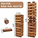 Juegoal 54 Pieces Giant Tumble Tower Blocks Game Giant Wood Stacking Game with 1 Dice Set, Gameboard, Canvas Bag for Adult, Kids, Family, Brown
