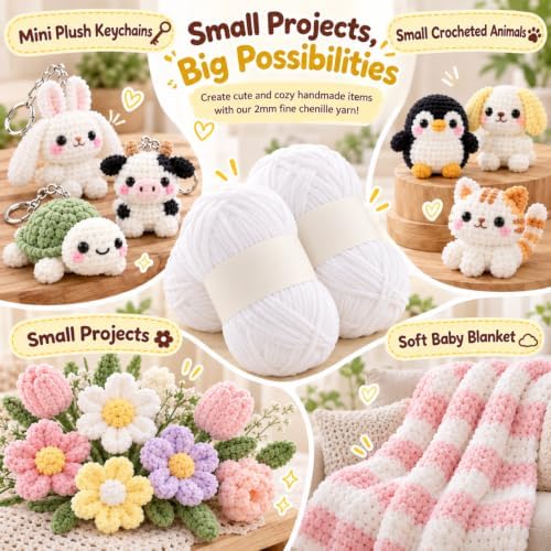 Thin Soft Chenille Yarn 474 Yards for Mini Plushies Keychains, Lavender — 사진 3