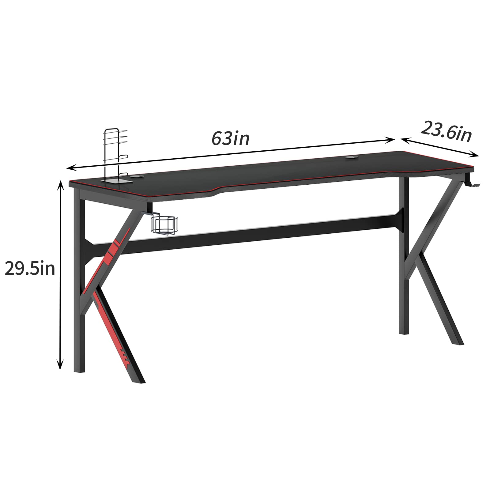 sogesfurniture Scrivania per Computer da Gioco,con ampio tappetino per mouse gratuito, supporto per maniglia da gioco USB, portabicchieri e gancio per cuffie, 160x60x75cm, BHEU-LJ-1909-160all