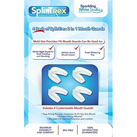 SplinTrex Multi Use Teeth Mouth Guards - 4 Pack - BPA Free - Teeth Grinding Dental Night Guard, Athletic Mouth Guard, Teeth Whitening Tray - Includes 4 Customizable Mouth Guards and Storage Case Cover