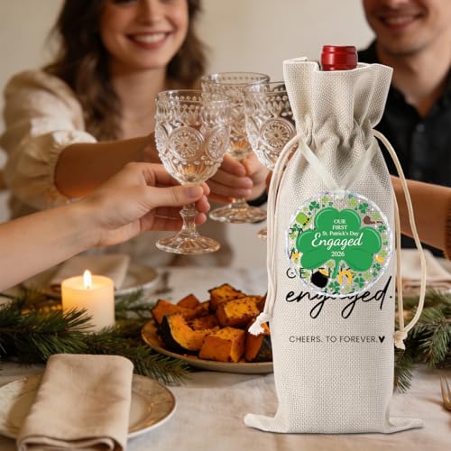 Image of Engaged Gifts Engagement Gifts for Couples Her, Engagement Party Decorations for Women Couple Bride Our St. Patrick's Day Engaged Wine Bag Acrylic Ornament 2026