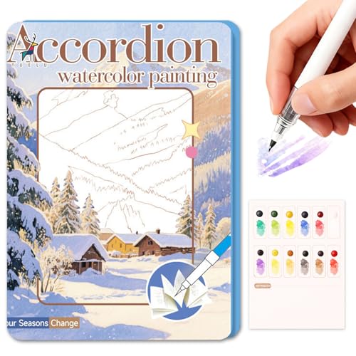 Alnaurly Pintura con Libros Agua, Regalo de Arte Artesanal Acuarelas, Bloc de Acuarelas Adultos Principiantes, Libro Anti Estrés Para Relajación