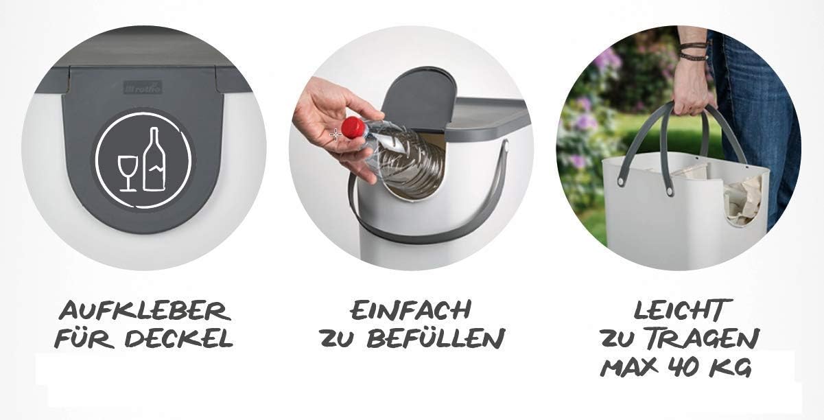 Rotho Albula Set of 3 Waste Separation System 25 L for The Kitchen, Plastic (PP) BPA-Free, Anthracite/Blue/Cappuccino, 3 x 25 L (40,0 x 23,5 x 34,0 cm)
