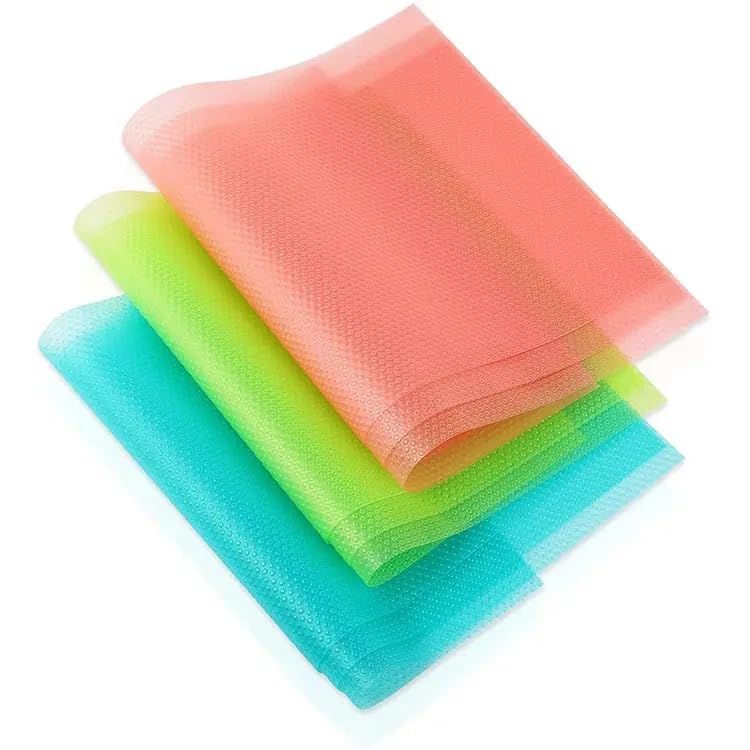 YELONA Refrigerator Mats (Pack of 6) - Washable & Waterproof Fridge Liners for Shelves - Anti-Slip, Cut-to-Fit Polyvinyl Placemats for Drawers, Cabinets & Tables (2 Blue, 2 Green, 2 Pink, 45cm x 29cm) 2