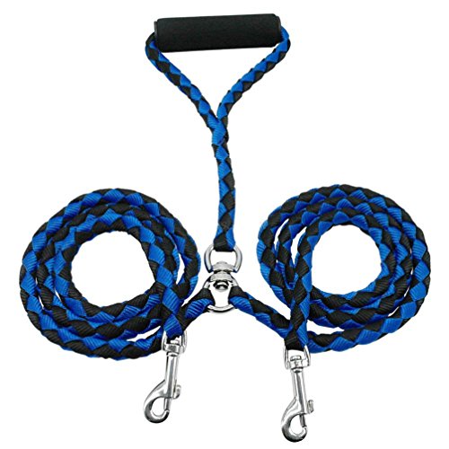 Kuntrona Double Dog Leash No Tangle Two Dogs Walking Leads for 2 Big Small Medium Pet 3 Colors Blue M