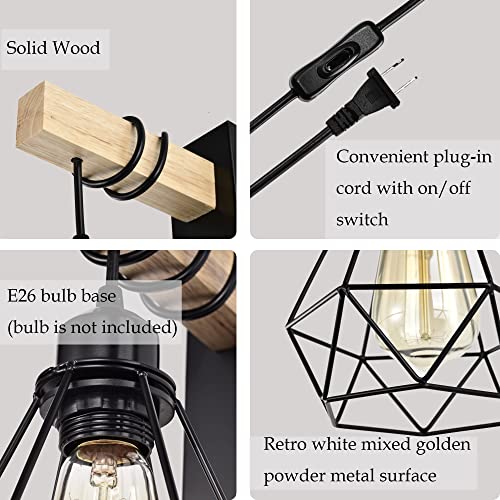 Plug In Wall Sconces Set Of Two Industrial Wall Lamp With 6Ft Plug In Cord Wood Wall Sconce For Bedroom Farmhouse Black Wall Lights #TOP5