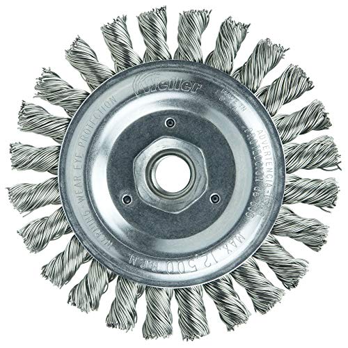 Image of Weiler 09866 Roughneck Jr. 5 inch Filler Pass Weld Cleaning Brush, .023 inch Stainless Steel Wire Fill, 5 /8 inch-11 UNC Nut, Made in The USA (Pack of 5)