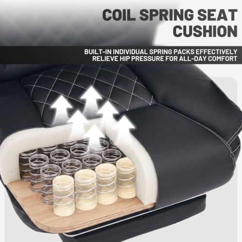 Image of Big Tall Office Chair with Footrest, PU Leather Executive Desk Chair Black