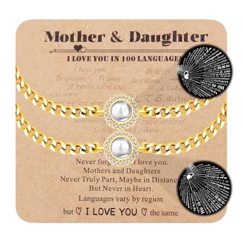 Image of 2 Mother-daughter Bracelet Sets, 100 Languages I Love You Projection Bracelet Matching Gift for Mom Daughter Back-to-school Birthday Mother's Day Jewelry