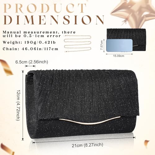 Image of Clutch Purses for Women Evening Bag Formal Dressy | Crossbody Bag with Metal Chain, Stylish Clutch, Pleated Style, Polyester, for Wedding, Prom, Cocktail Party