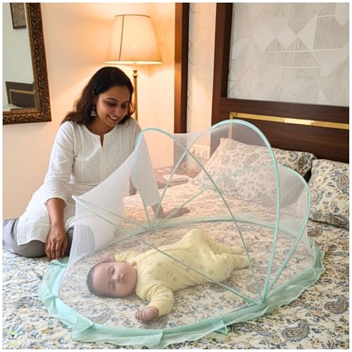 Image of ArmorX Baby Mosquito Net for Bed, Cot, Crib | Minty Green | Newborn - 24 Months | Foldable, Washable & Breathable Insect Mesh with Easy to Carry Travel Bag | Chemical-Free Protection for Toddlers
