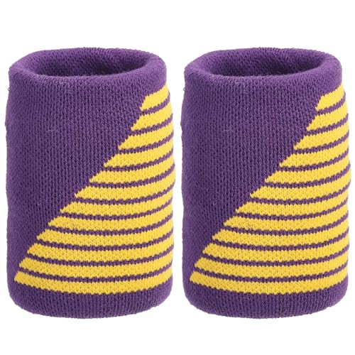 PATIKIL Sports Wristband Sweatbands for Men and Women, 2 Pcs Breathable Tennis Wrist Bands Absorbent Sweat Band for Basketball Football Baseball Running Gym, Purple/Yellow