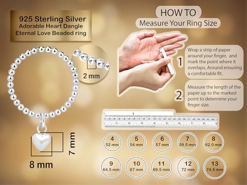 AeraVida Adorable Heart Dangle Eternal Love Beaded Sterling Silver Ring | Ring Size 4 To 12 Silver Ring | Eternal Love Ring | Sterling Silver Heart Rings for Women4