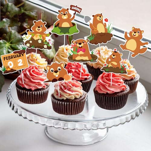Konsait 25 piezas de decoración para cupcakes de marmota con diseños de animales 5