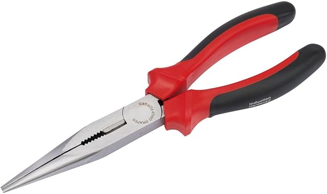 Draper Redline 68300 200 mm Heavy Duty Long Nose Pliers with Soft Grip Handles , Red