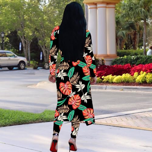 Image of Max2co Women 2 Piece Outfits Floral Long Sleeves Open Front Cardigan Cover up with Leggings High Waist Long Pants Set