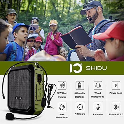 Voice-Amplifier-for-TeachersSHIDU-PA-System-Speaker-18W-Portable-Megaphone-Work-of-12-hrs-with-Wired-Mic-HeadsetWaterproof-Ipx-5Built-in-Rechargeable-4400mAh-Batteryfor-Teaching-MeetingSpeech