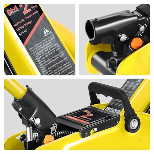Image of PM PERFORMOTOR Low Profile Hydraulic Trolley Service /Floor Jack, 2 Ton (4000 lbs) Capacity, Lifting Range 5.1 inch-13 inch, Yellow,PM-TOL-FJ20-YL