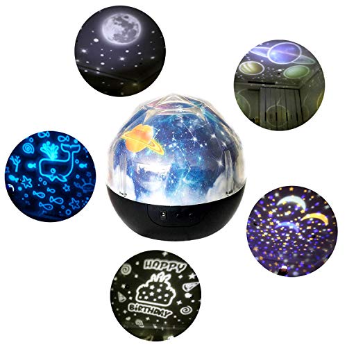 Projektor,Sternenhimmel Projektor,Mode 360 Grad Rotation Einstellbare Helligkeit LED Nachtlicht Lampe Projektor mit 5 Dias für Schlafzimmer Wohnzimmer