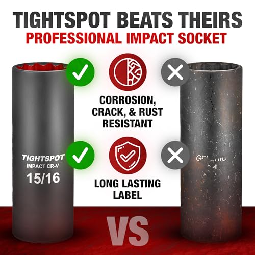 Image of TIGHTSPOT 1 /2 Inch Drive - 15 /16 Inch Deep Impact Socket with Anti-Rounding 12 Point Design, Heat-Treated CRV Steel
