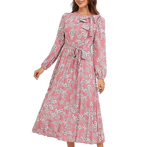 Robe pull violette plissée mi-longue fleurie au look rétro