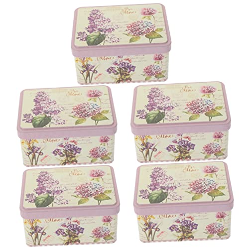 ZNUJS(さちえ) 5個入り 鍛造 鉄 収納 箱 ビスケット 缶詰 金属 クッキー 缶 ギフト 箱 蓋付き プレゼント用 食品 収納 瓶 金属 缶 容器 コーヒー 収納 缶 ブリキ 飴 箱 蝶番