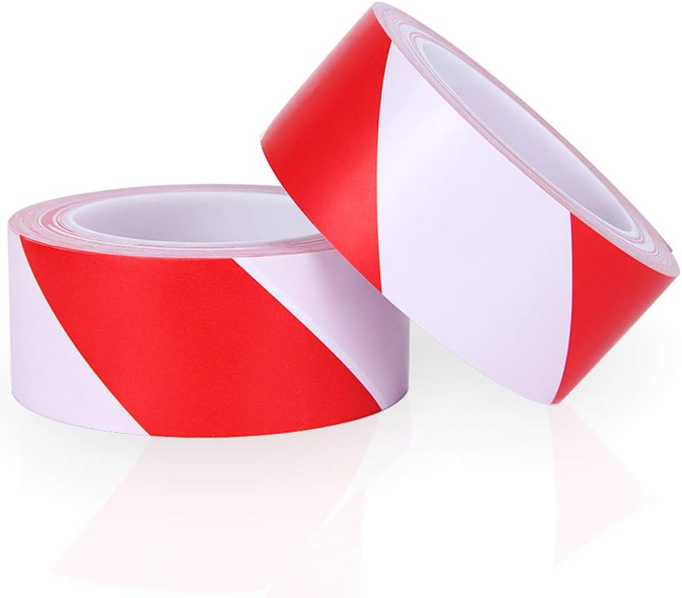Hazard Warning Tape Red and White 2 Pack 50mm x 20m PVC Safety Tape Marking Barrier Adhesive Tape