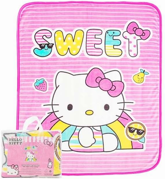 Twin Kids Raschel Blanket Hello Kitty Super Soft 60" Wide x 80" Long (Trendy Kitty)