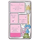 Marco de fotos para niña rosa con animales multifoto con cuatro fotos de plata bilaminada. Dimensiones: 17 x 28 cm. Fantasía Monile PM103/5R