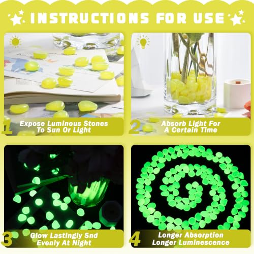 Image of OSOPOLA 150 PCS Glow in The Dark Rocks - Yellow Luminous Stones | Fish Tank Accessories Turtle DIY Decor Pebbles for Fairy Garden Yard FD05YL150