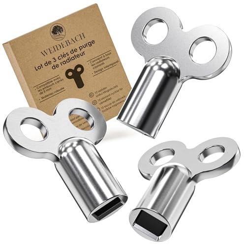 WEIDEBACH Lot de 3 clés de purge de radiateur pour tous les radiateurs, robustes et stables, réduisent le bruit, purge de chauffage