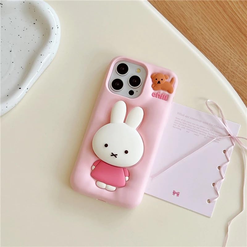 Image of COVERLY for iPhone 15 Pro Max 3D Miffies Bunny Cute Cartoon Case,Full Protective Case Kawaii Adorable Miffy Rabbit Pink Pop Case Holder Silicone Fashion Aesthetic Cover for Apple iPhone 15 Pro Max