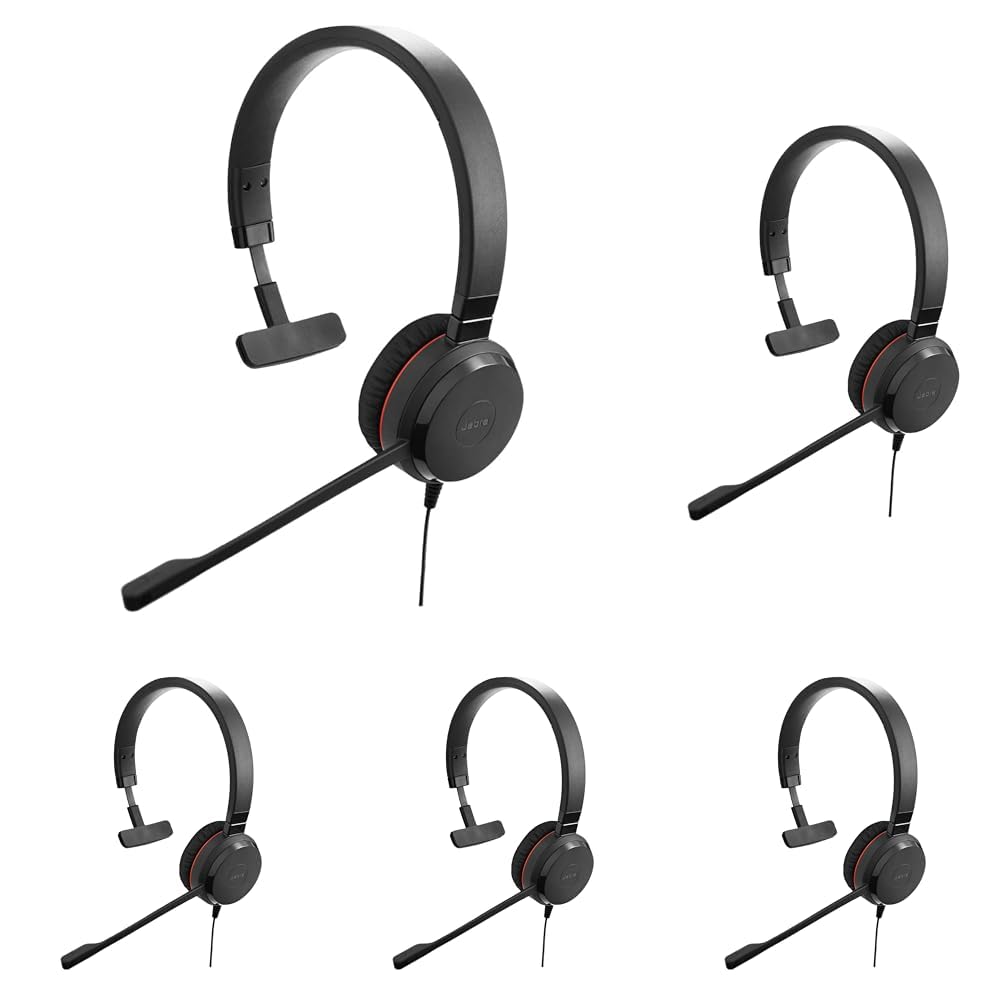 Jabra Evolve 20 SE Mono Headset – Microsoft Teams zertifizierte Kopfhörer für VoIP Softphone mit passivem Noise-Cancelling – USB-A Kabel mit Anrufsteuerung – schwarz (Packung mit 5)