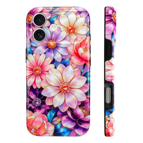 Image of Magnetic for iPhone 17 Case for Women Girl, Colorful Floral | Stylish Flower Pattern Design [Compatible with MagSafe] [Full Camera Protection] 2-Layer Hybrid Shockproof Glossy Phone Case