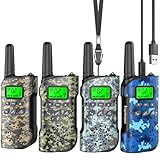 Inspireyes Walkie Talkies for Kids Rechargeable, 48 Hours Working Time 2 Way Radio Long Range, Outdoor Camping Games Toy Birthday Xmas Gift for Boys Age 8-12 3-5, 4 Pack Camouflage