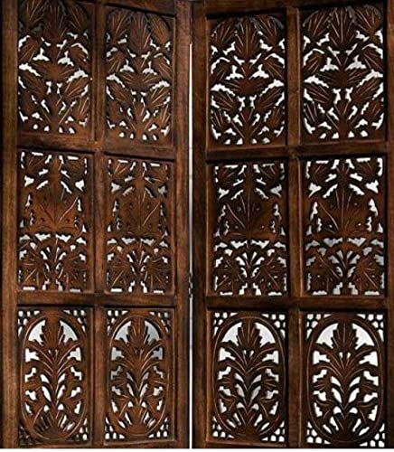 THEHEARTWILL® Wooden Partition for Living Room, Wood Screen Separators, Partition Wall Divider for Living Room, Room Partitions and Dividers, Wooden Partition for Pooja Room 4 Panels with Stands