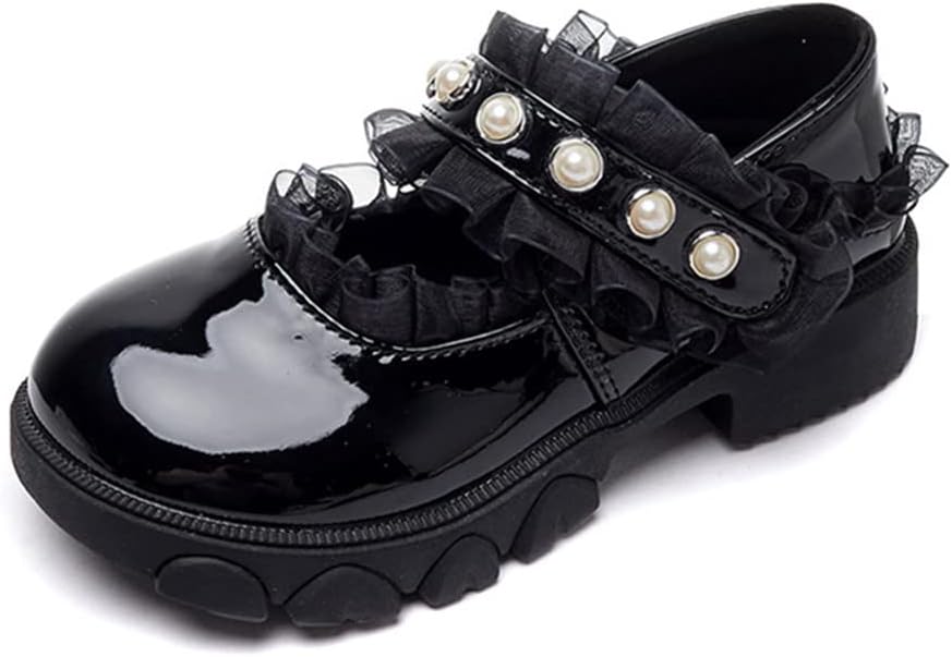 BININBOX Little Girls Patent Leather Dress Shoes Mary Jane Flats Princess Flower Shoes Ballet Flats Black White Party School Wedding Shoes