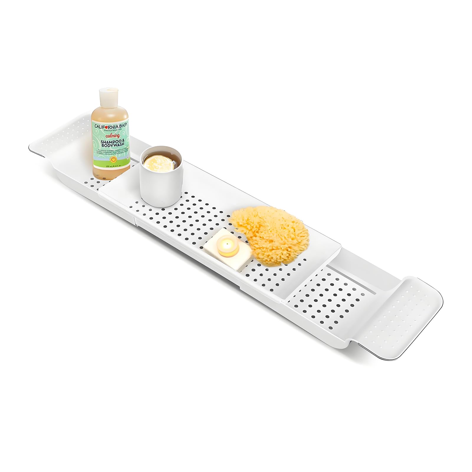 ARATERVIO Einziehbares Badewannenbrett 56-78cm aus Kunststoff - Modernes Badezimmer-Tablett Weiß/Schwarz für Seifen Handtücher & Zubehör 17cm Breite 6,5cm Höhe