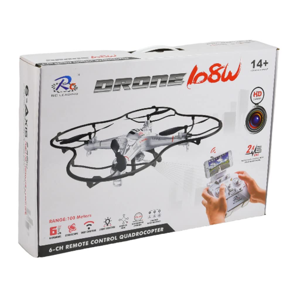 Drone Géant avec Caméra HD 108W 40cm - Maintien de Trajectoire - Suivi Live sur Écran iPhone ou Android - Rotation Flip 360° - Télécommande 6 Canaux - LED pour Vol Nocturne