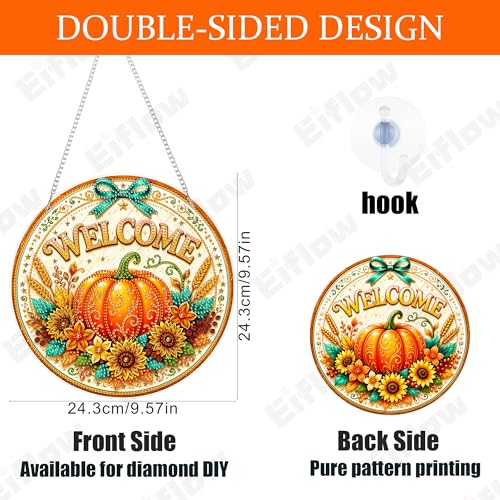 Eiflow Hanging Diamond Art Pumpkin Kit for Adults Fall DIY Acrylic Diamonds Craft Painting Ornament Kit Welcome Sign, Special Crystal Diamond Art Painting Window Wall Door Hanging Pendant by Eiflow - Used condition - Image 4