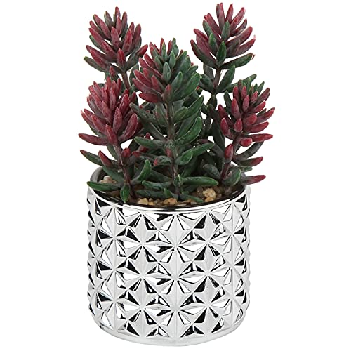 Briful Small Artificial Succulents in Pots 3 Packs Realistic Succulents Faux Potted Plants Cute Succulents Fake Plants Decor with Silver Glass Pots for Modern Home Office Decoration