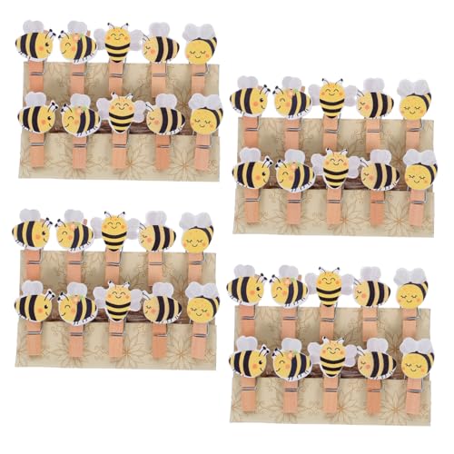 HOLIDYOYO 50個蜜蜂デザイン木製ミニクリップ 麻紐付き 食品袋クリップ兼用 写真ディスプレイ用 おしゃれな手作り装飾とパーティー用品に