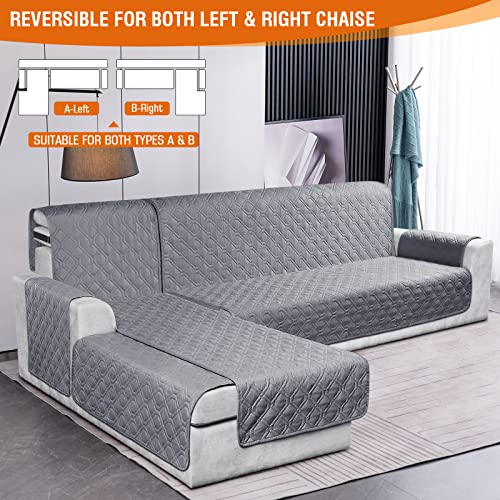 Vansofy Sectional Couch Covers 100% Waterproof L Shaped Sofa Slipcover 3Pcs Reversible Chaise Lounge Cover For Sectional Sofa Furniture Protector Cover For Pets Dog Cat(Large, Dark Gray) #TOP1