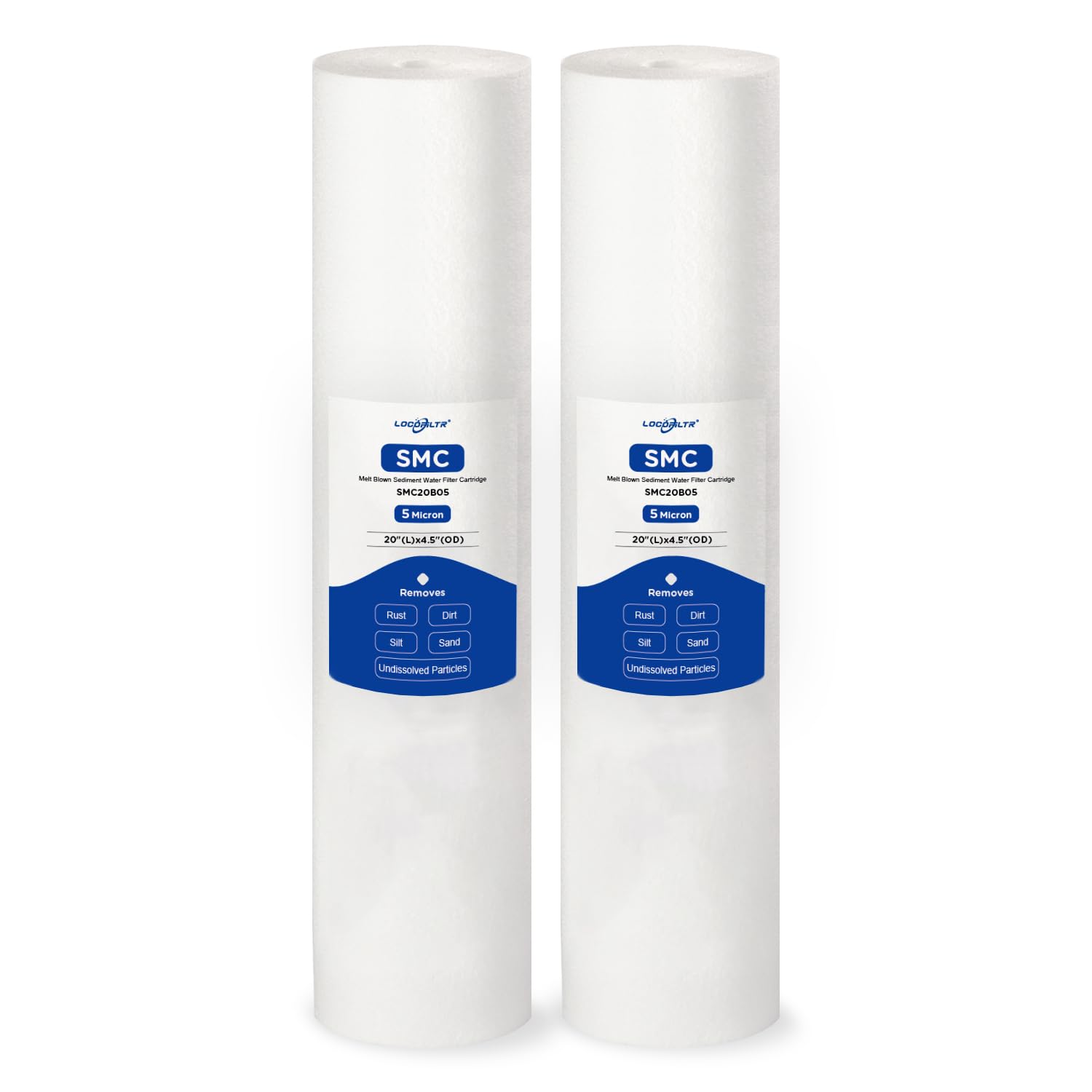 5 micron 20" x 4.5" pp whole house water filter cartridge, 2 pack | sediment water filter replacement for dgd-5005-20, 155358-43, sdc-45-2005, p5-20bb, fpmb-bb5-20, sp-dd-5005-20bb