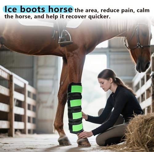 WORLD-BIO Horse Ice Boots Set of 2 /Horse Ice Pack for Injuries, Therapy Full Leg Ice Boot Cold Pack with Flexible Straps for Hock, Ankle, Knee, Legs and Hooves, 16.9'' x 16.1'' Green